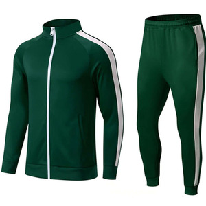 Ensemble de survêtement vert pour homme, fermeture éclair intégrale, col montant, style sportif, couleur unie, polyester respirant - Product Image 1