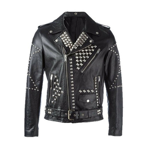 Factory direct Men's studded black leather biker <b>jacket</b> top quality <b>punk</b> rock style for wholesale orders casual <b>jacket</b> for men - Product Image 1