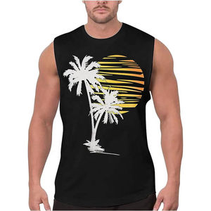 Débardeur décontracté personnalisé pour homme, idéal pour la gym, le fitness et la musculation, séchage rapide, col rond, uni, polyester/coton 3D - Product Image 1