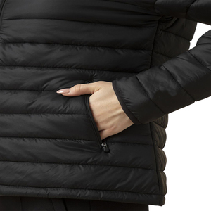 Veste matelassée pour femme, manches longues, col montant, fermeture éclair, vêtement d'extérieur d'hiver, couleur unie noire, rembourrage en polyester - Product Image 2