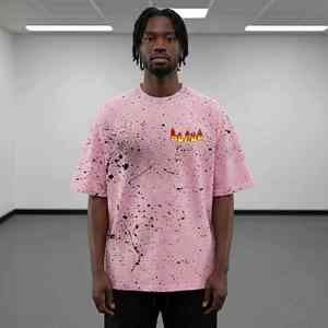 Custom Pink Paint Splatter Oversized T Shirt Men 100% Cotton Hip Hop Streetwear Graphic Tee - Product Image 1
