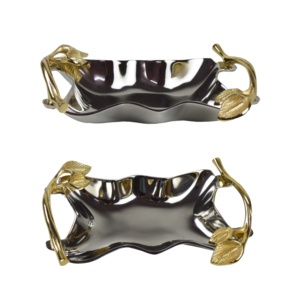 Gold Painted Serving Platters With Handle Dessert Dishes <b>Dinner</b> <b>Tray</b> Square Plate Fresh Metal For Restaurant Serving <b>Trays</b> - Product Image 2