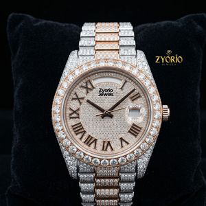 Montre de luxe bicolore sertie de moissanite pour homme – Montre en or rose et argent avec diamants – Montre-bracelet personnalisée VVS Hip Hop - Product Image 5