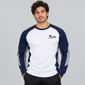 T-shirt à manches longues pour homme de qualité durable, 100% coton tricoté, blanc, marine, gris, séchage rapide, sportif, col rond, coupe régulière - Product Image 1