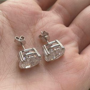 Pendientes de Diamante Moissanite de Corte Ovalado, Plata 925, Engaste de Doble Garra, Clásicos, para Mujer, Joyería para Boda - Product Image 3