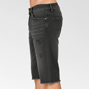 Pantalones cortos de mezclilla OEM/ODM hechos a medida con dobladillo deshilachado, hasta la rodilla, rasgados, de tela gruesa, transpirables, 100% algodón, para hombre - Product Image 5