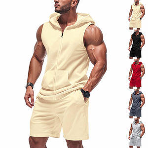 Conjunto de Dos Piezas para Hombre, Invierno, 100% Algodón, Chaleco con Capucha sin Mangas y Pantalones Cortos, Tallas Grandes, Ecológico, para Gimnasio y Fitness - Product Image 5