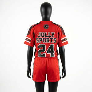 Ensemble maillot et short de football en polyester mesh premium 200 GSM, rouge et noir, personnalisable par sublimation, pour femmes - Product Image 2