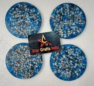 Creative Design 4 Pcs <b>Tea</b> Coasters <b>Set</b> <b>Wood</b> Resin Embedded Epoxy Resin Mats Pads Amber Mosaic Eco-Friendly Modern 4X4 Inches - Product Image 1