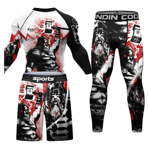 Men's Skeleton Print Rash Guard Set Full Sleeve Quick Dry <b>Athletic</b> Training Kit Sublimation Printed Sport Wear - Product Image 5