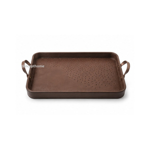 Bandeja Rectangular de Cuero Marrón para Servir con Asas, Color Sólido, Acabado sin Tratar, Uso Residencial - Product Image 6