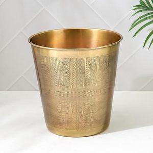 Stainless Steel Gold Finish Durable Cylindrical Modern Metal Waste Bin Home Office Bathroom <b>Kitchen</b> Bedroom Decorative R - Product Image 5
