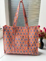 Sac de transport matelassé en coton écologique pour les courses quotidiennes réutilisables, sac en tissu imprimé à la main