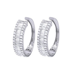 Custom Classic Design 925 <b>Silver</b> Minimalist Halo Stud Trendy Baguette Lab grown Luxury <b>Hoop</b> Diamond <b>Earring</b> Rhodium Anniversary - Product Image 1