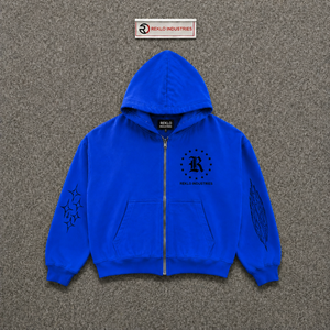 เสื้อฮู้ดโอเวอร์ไซส์สีน้ำเงินสำหรับผู้ชาย ผ้าฝ้ายเฟรนช์เทอร์รี่ พิมพ์ลายโลโก้ มีกระเป๋าหน้า สไตล์ลำลอง สตรีทแวร์ ฤดูใบไม้ร่วง ลายกราฟิกวินเทจ - Product Image 5