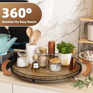 Organizador Giratorio Decorativo Moderno de Madera de Acacia para Mesa, Bandeja Giratoria Redonda Grande para Mesa de Cocina o Comedor - Product Image 2