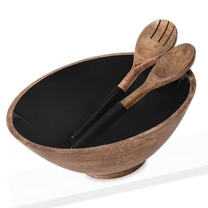 Juego de Tazones para Ensalada de Madera de Mango Natural Quemada de 12 Pulgadas con Cuchara, Tazón para Servir, Vajilla Personalizada para Cocina y Comedor, para Frutas, Bocadillos o Postres - Product Image 1