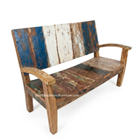 Canapé d'angle rustique en bois naturel fait main pour deux personnes, en bois de bateau recyclé, écologique, pour intérieur/extérieur, appartement, hôtel, villa