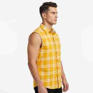 Camisa de Franela a Cuadros sin Mangas para Hombre, Azul y Negro, Cuello Camisero, Transpirable, 100% Algodón, para Otoño - Product Image 4