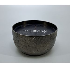 Antique Finished Brass <b>Candle</b> Holder Bowl Herringbone Pattern Decorative Metal <b>Candle</b> Bowl Home Living Room Table Decor Interior - Product Image 4