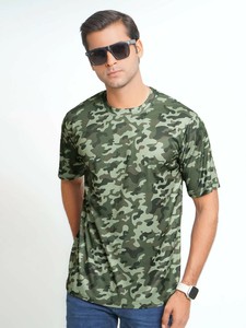 Camiseta de Manga Corta con Estampado de Camuflaje para Hombre, Corte Ajustado, Cuello Redondo, Informal, Tejido de Punto, Transpirable, de Algodón - Product Image 5