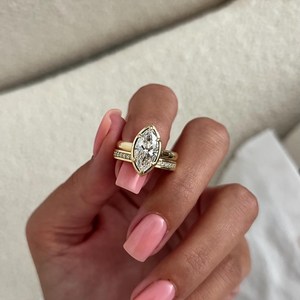 2 Carat Marquise Lab Grown Diamond <b>Thick</b> Bezel-Prong Set Flush Fit Bridal Set , 3MM Engagement <b>Ring</b> Set , IGI Certified - Product Image 6