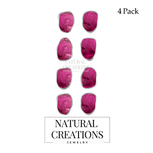 925 Sterling Silver Natural Pink Spinel Rough Butterfly Lock Stud <b>Earrings</b> Classic Style Bezel Setting Pack of 4 Pairs - Product Image 1