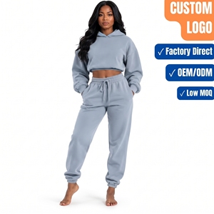 Custom Logo Women Tracksuit <b>Cropped</b> Hoodie <b>Jogger</b> Pants Two Piece Sweat wear Lounge Outfit - Product Image 1