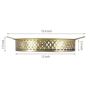 Plateau de service en métal fait main de luxe avec finition dorée haut de gamme pour table à manger moderne, décoration intérieure et hôtellerie – Métal décoratif - Product Image 2