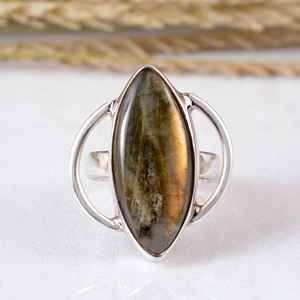925 Sterling Silver Multi Fire Labradorite Natural Marquise Gemstone Statement Ring Handcrafted Dainty Open <b>Frame</b> Design Boho - Product Image 1