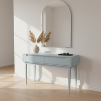 Table console ronde moderne avec 2 tiroirs en chêne massif, meubles écologiques pour salon et salle à manger, pour espaces modernes