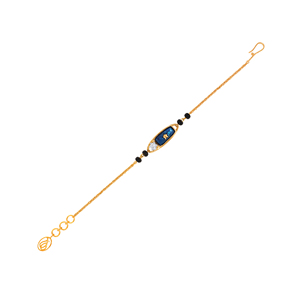 Handcrafted 14K Yellow <b>Gold</b> Evil Eye Women's <b>Bracelet</b> with Adjustable Chain Black <b>Beads</b> and Lab Grown Diamond Charm - Product Image 1