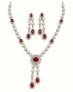 Exquisito conjunto de collar con piedra ovalada AD, collar en forma de Y plateado y con baño de rodio, con aretes a juego para mujer, conjunto de joyería AD. - Product Image 1