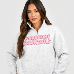 Ensemble sweat à capuche gris à quart de zip et pantalon large pour femme, 100 % coton respirant, coupe décontractée ample avec logo rose imprimé, idéal pour l'automne - Product Image 6