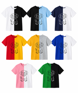 T-shirt en jersey de coton respirant pour homme, coupe classique, col rond, manches courtes, imprimé dessin animé chien mignon, 180g, décontracté, avec blocs de couleur sur le devant - Product Image 6