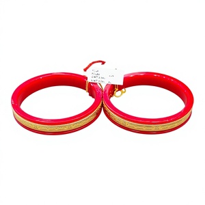 22K Solid Gold <b>Red</b> Pola Bangles Traditional Bengali Jewelry For Women Genuine Gold Inlaid <b>Red</b> Resin <b>Bracelet</b> For Wedding - Product Image 2
