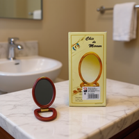 Miroir de courtoisie elliptique double face ESPEJO 4 tailles, en verre, traditionnel, durable, avec cadre en bois, design portable pour table, grossissement 1x