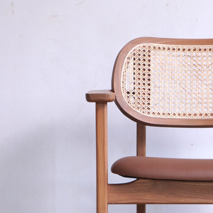 Fauteuil d'appoint au design moderne en teck massif et rotin naturel, hauteur réglable, idéal pour salons, hôtels et villas - Product Image 6