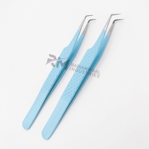 Pinzas RMI más vendidas con punta de fibra en forma de L para volumen, con punta plateada, agarre de diamante rosa, de acero inoxidable, antiestáticas para pestañas - Product Image 2