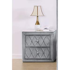 Table de chevet en faux marbre avec 2 tiroirs de rangement et bouton tufté en faux cristal, 1 pièce - Product Image 2