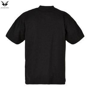 T-shirts à col montant doux au toucher, style décontracté noir uni, avec logo personnalisé, tissu lavé de qualité supérieure, poids 200 grammes - Product Image 5