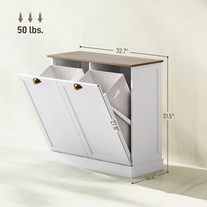 Mobiletto Portabiancheria in Rattan con Doppia Apertura a Ribalta, 2 Cesti Rimovibili da 5L, Moderno Contenitore per Bagno con Ante Stile Shaker e Maniglie - Product Image 3