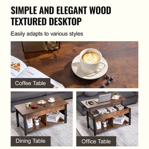 Tavolino da Caffè Rettangolare con Piano Sollevabile 41,7 Pollici, Tasche Extra per Stoccaggio, Design a Nido, Stile Legno MDF Marrone per Soggiorno - Product Image 6