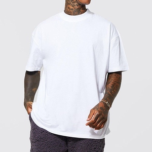 Men's High Quality Regular Fit 100% Cotton Heavyweight Turtleneck Silk Screen <b>Printed</b> Solid Knitted Hip Hop Short Sleeve T-Shirt - Product Image 3