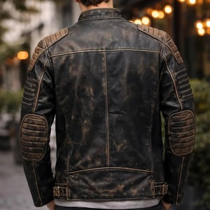 High Street Custom 100% Genuine Leather Winter Distressed Stand Collar Zipper <b>Jacket</b> for Men with Pockets Plain Dyed OEM Service - Product Image 4