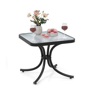 Tavolo da Patio con Piano in Vetro Temperato e Telaio in Metallo Resistente per Giardino e Bordo Piscina - Nero - Product Image 4