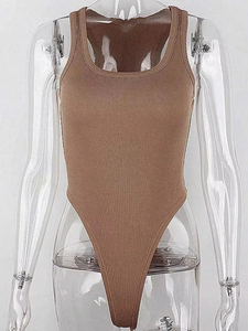 Body moulant noir en maille pour femme, col carré, sans manches, design ajouré, extensible, sans couture, couleur unie, coupe ample, tenue de sport - Product Image 5