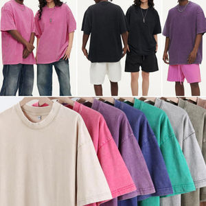 T-shirts pour hommes personnalisés, tendance, surdimensionnés, en coton lourd délavé à l'acide, col rond, respirants, manches courtes, couleur unie - Product Image 4