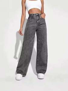 Women's High Waist Wide Leg Stonewashed Denim Jeans Regular Fit Full Length Casual Vintage Style Breathable Cotton Summer High - Product Image 3
