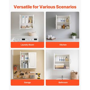 2-Tier Adjustable <b>Shelf</b> <b>Wall</b> <b>Mounted</b> Hanging Cabinet for Kitchen & Laundry Room 2-Door Cupboard Storage <b>Wall</b> <b>Shelves</b> Kit - Product Image 4